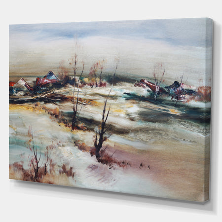 Winter Village - Landscapes Painting Print on Wrapped Canvas