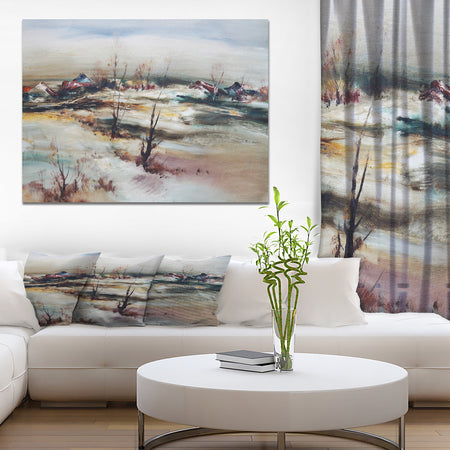 Winter Village - Landscapes Painting Print on Wrapped Canvas