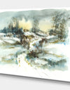 Path with Winter Pond illustration - Landscapes Painting Print on Wrapped Canvas