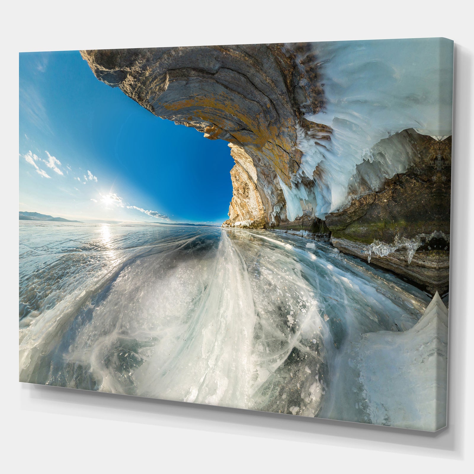Ice grotto in rock on Olkhon Island - Landscapes photography on wrapped Canvas