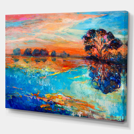 Lake and tree - Landscapes Painting Print on Wrapped Canvas