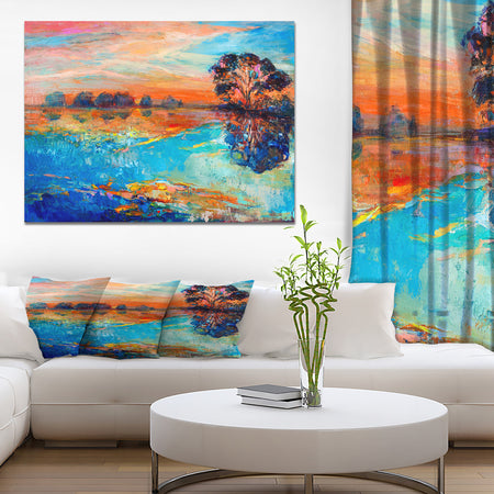 Lake and tree - Landscapes Painting Print on Wrapped Canvas
