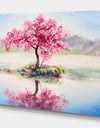 Sakura on the Lake - Landscapes Painting Print on Wrapped Canvas