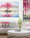 Sakura on the Lake - Landscapes Painting Print on Wrapped Canvas