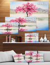 Sakura on the Lake - Landscapes Painting Print on Wrapped Canvas