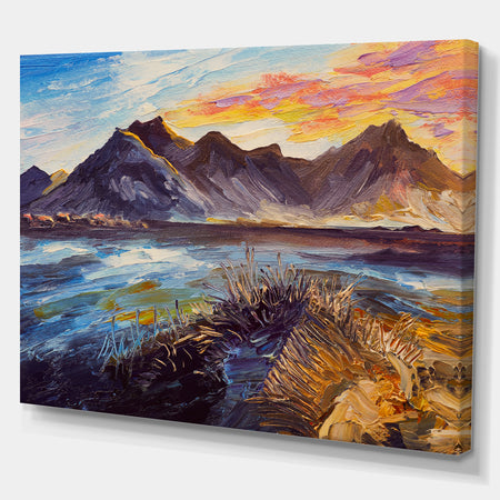 Mountain Pink Sunset - Landscapes Painting Print on Wrapped Canvas
