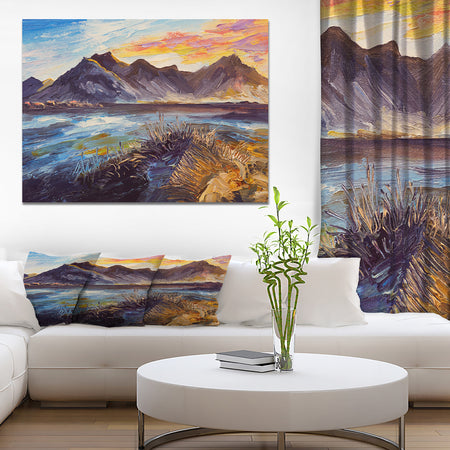 Mountain Pink Sunset - Landscapes Painting Print on Wrapped Canvas