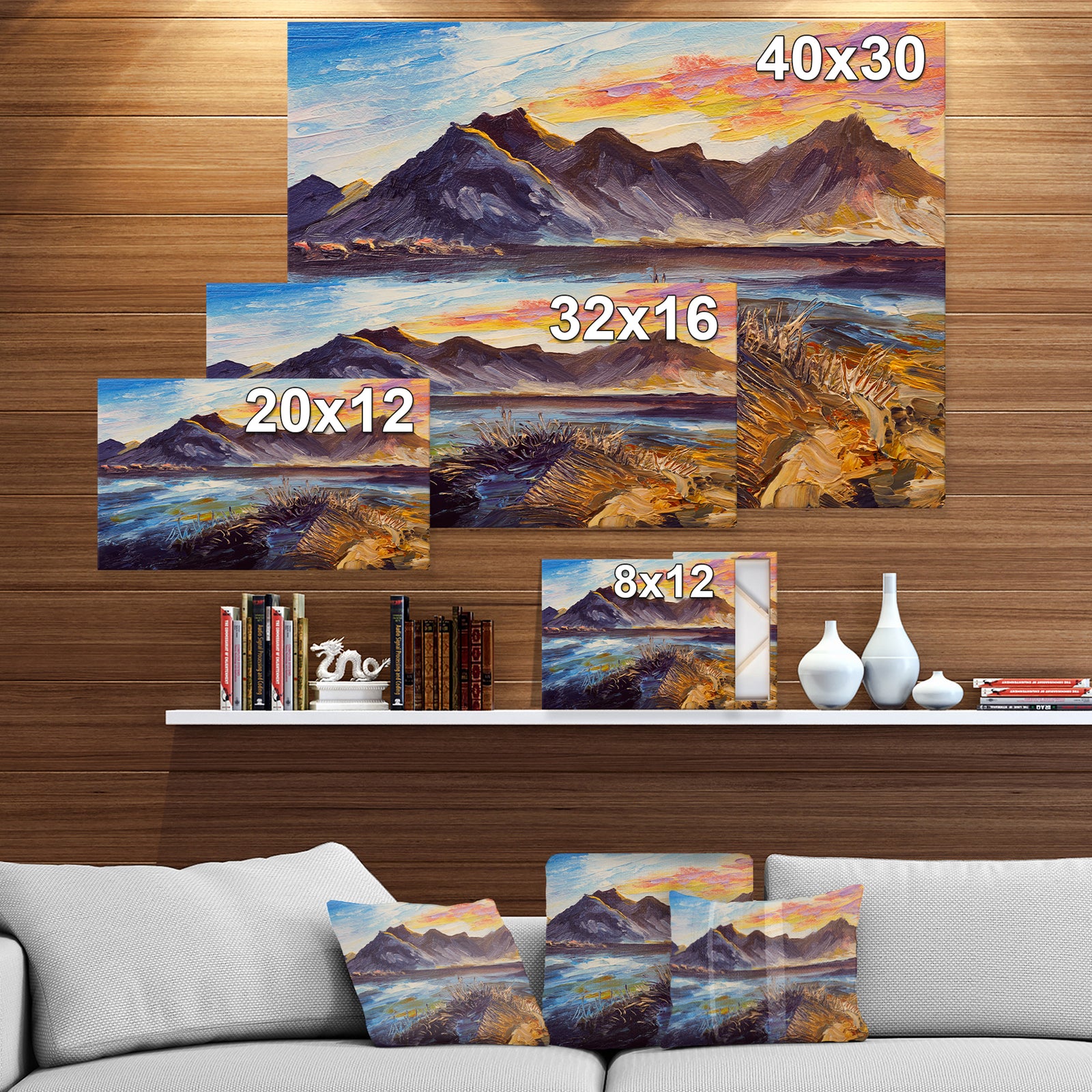 Mountain Pink Sunset - Landscapes Painting Print on Wrapped Canvas