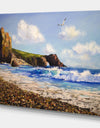 Seagull in Sea Landscape View - Landscapes Painting Print on Wrapped Canvas