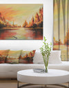 Romantic on Sunset River - Landscapes Painting Print on Wrapped Canvas