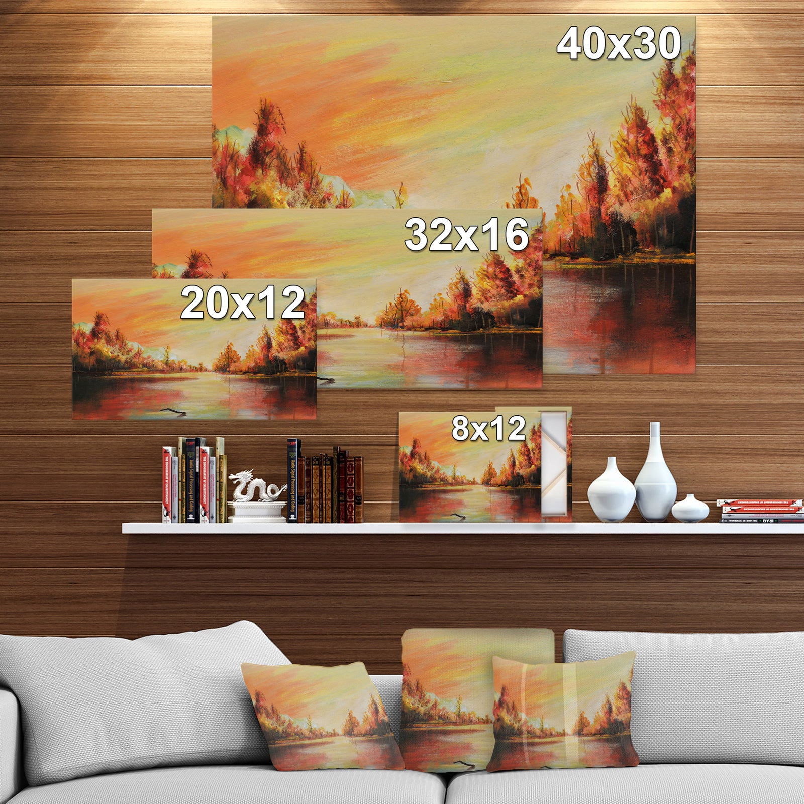 Romantic on Sunset River - Landscapes Painting Print on Wrapped Canvas