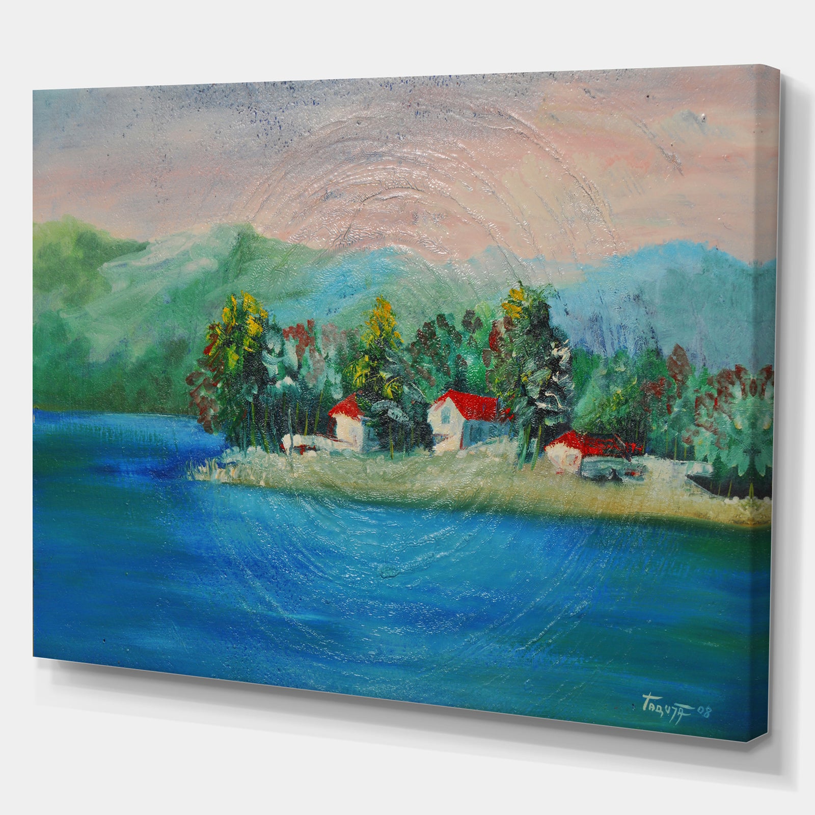 Island On River - Landscapes Painting Print on Wrapped Canvas