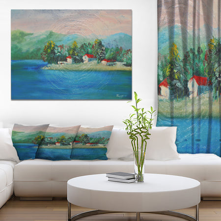 Island On River - Landscapes Painting Print on Wrapped Canvas