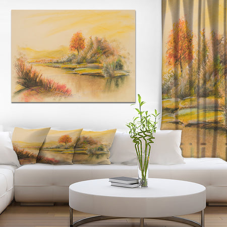 Summer scene of landscape - Landscapes Painting Print on Wrapped Canvas