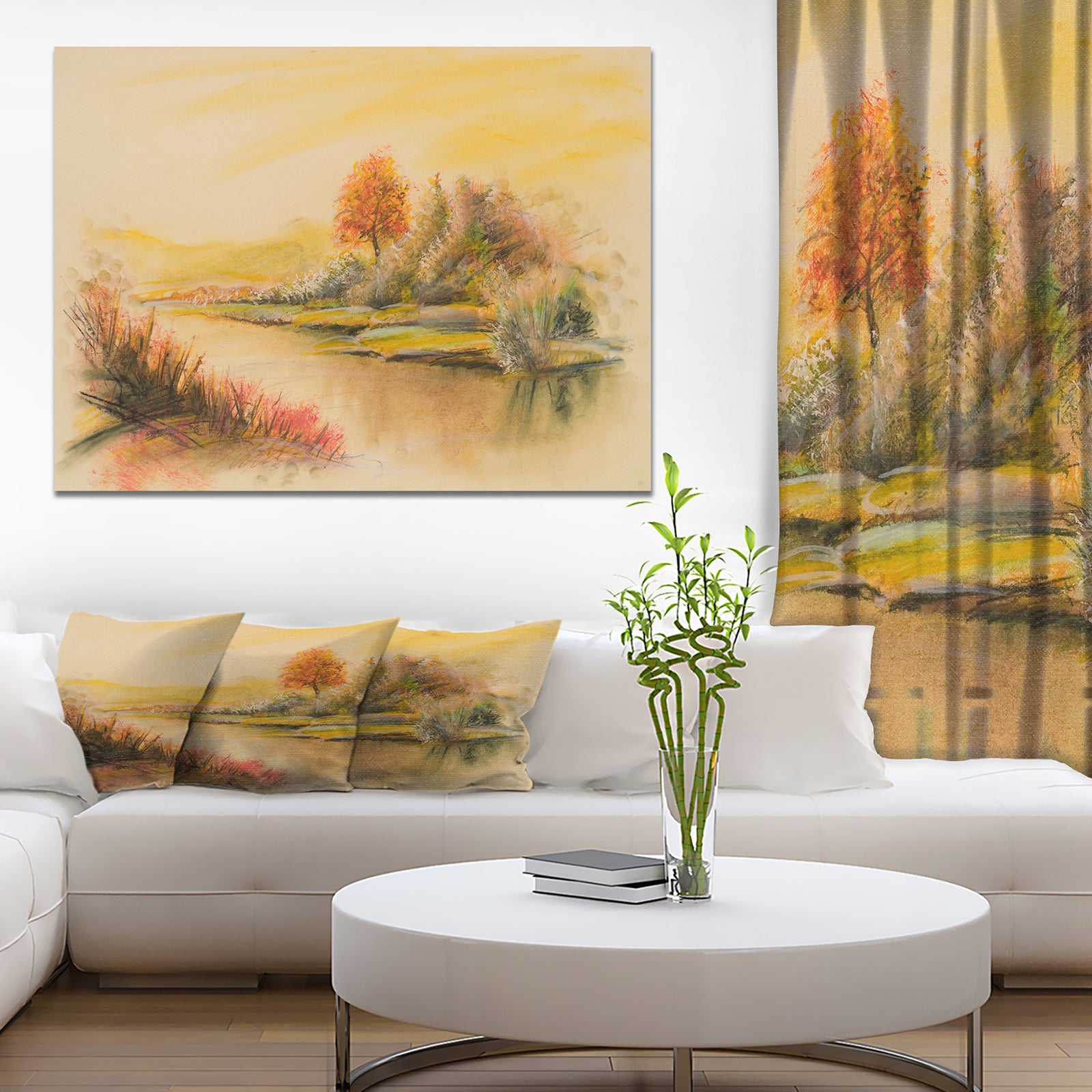 Summer scene of landscape - Landscapes Painting Print on Wrapped Canvas