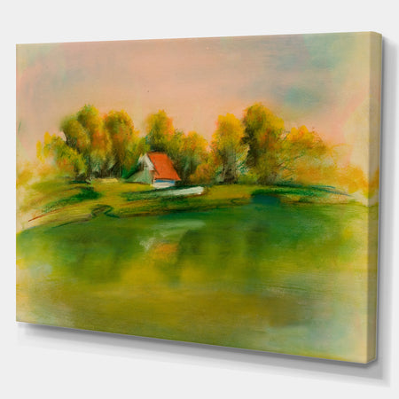 House in Green Lake - Landscapes Painting Print on Wrapped Canvas