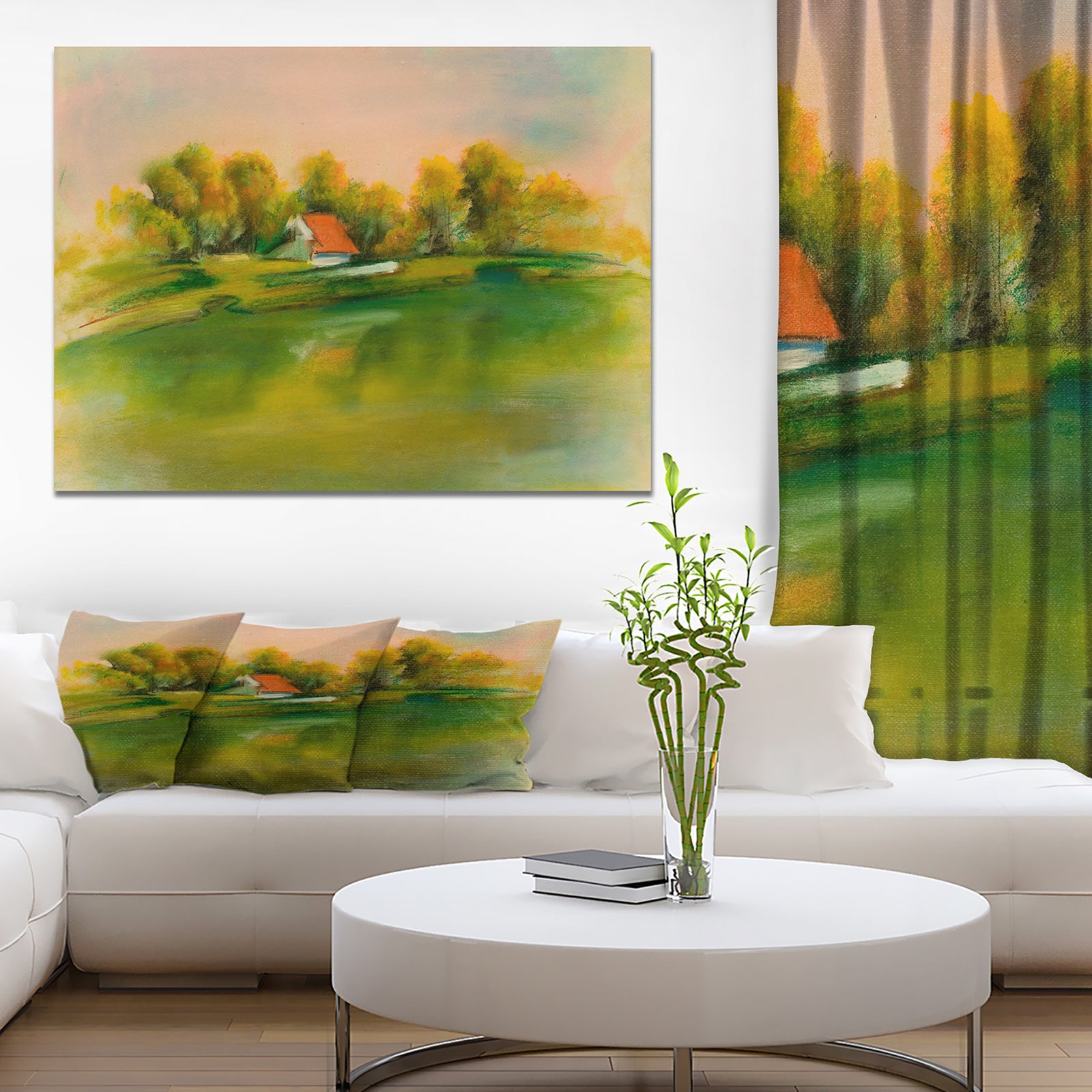 House in Green Lake - Landscapes Painting Print on Wrapped Canvas