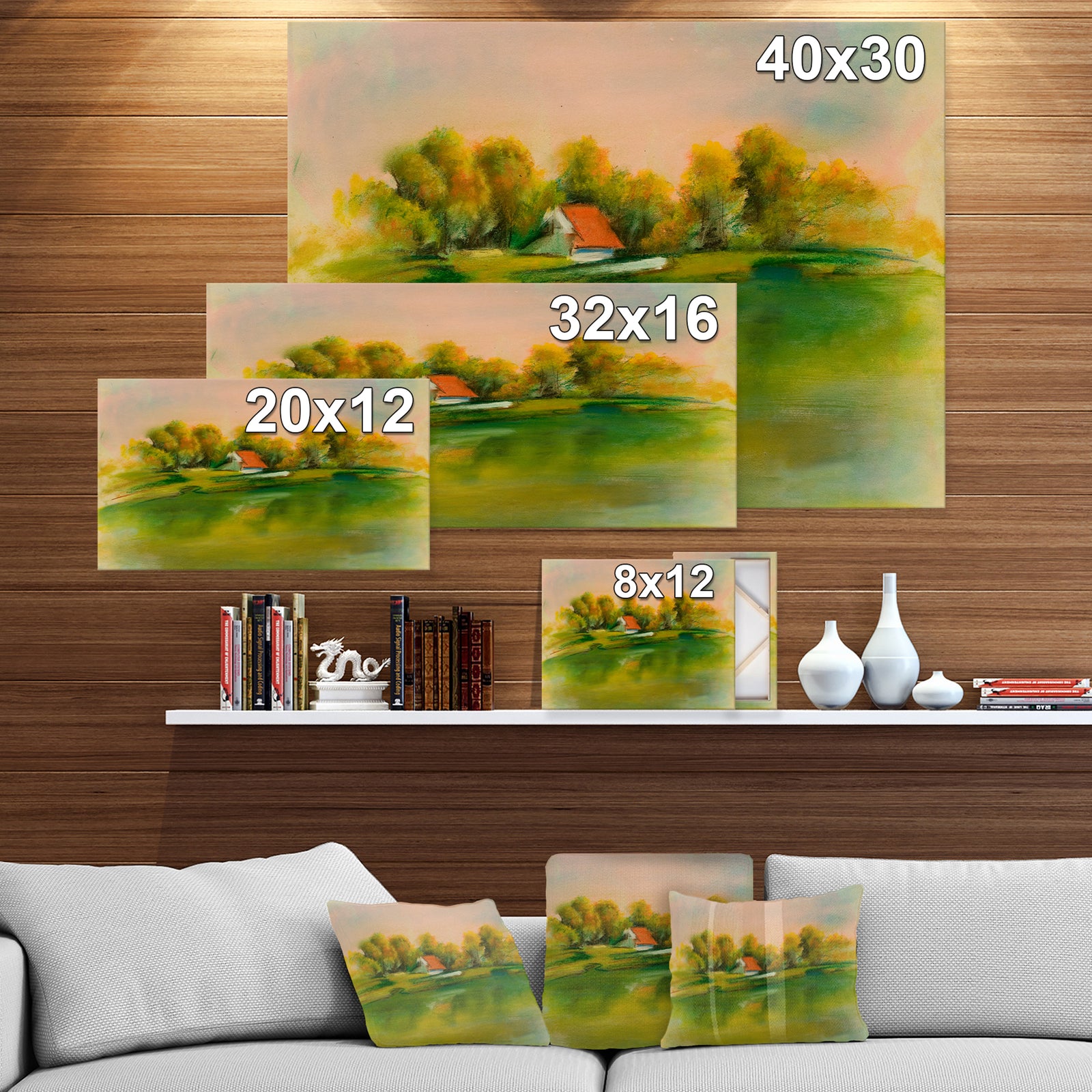 House in Green Lake - Landscapes Painting Print on Wrapped Canvas