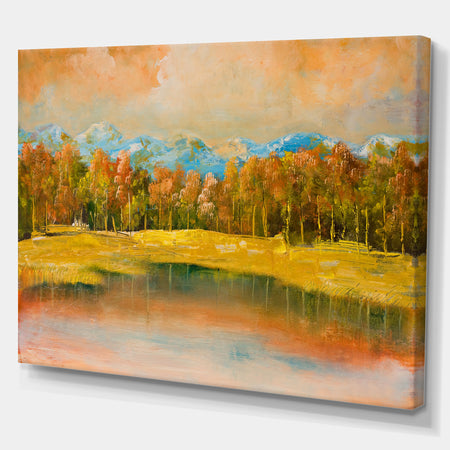 Forest under Blue Winter Mountain - Landscapes Painting Print on Wrapped Canvas