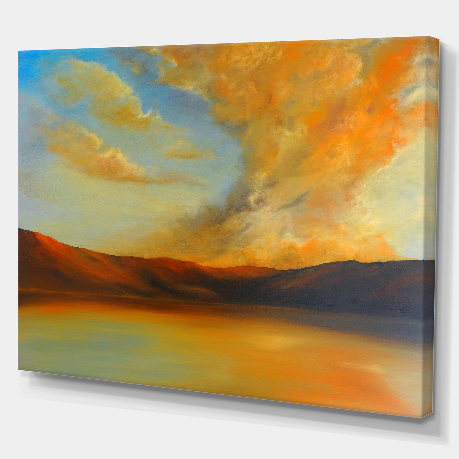 Lake in Sunset View - Landscapes Painting Print on Wrapped Canvas