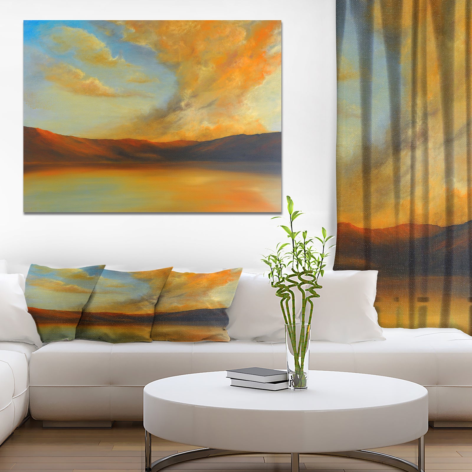 Lake in Sunset View - Landscapes Painting Print on Wrapped Canvas