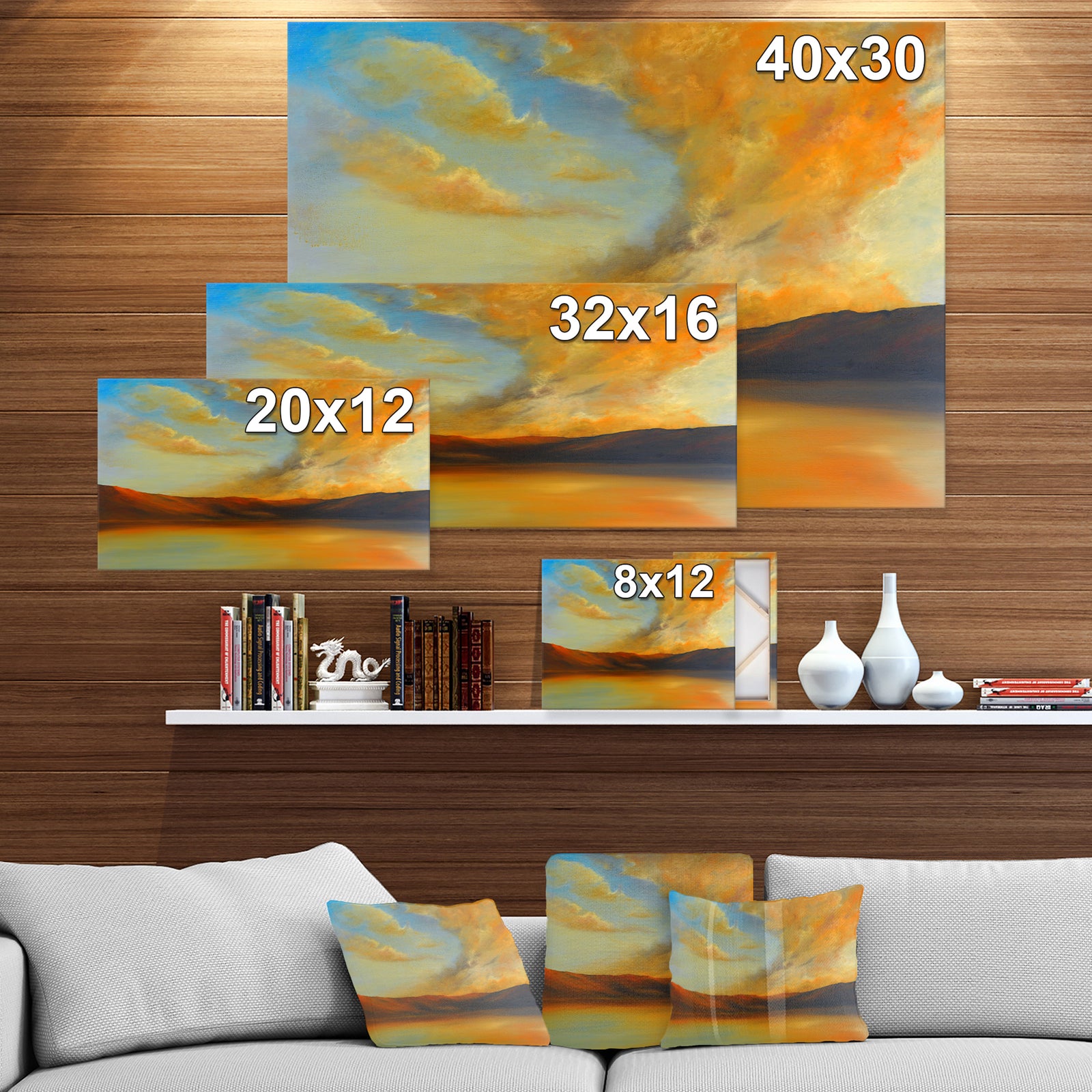 Lake in Sunset View - Landscapes Painting Print on Wrapped Canvas
