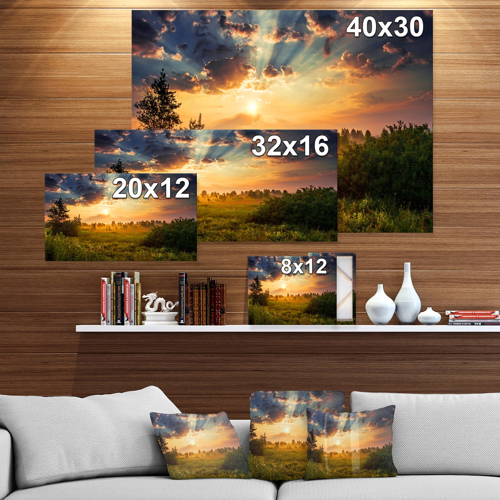 Dawn in a meadow - Landscapes Photography on wrapped Canvas
