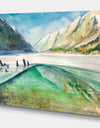 Lake and Mountains Reflecting Water - Landscapes Painting Print on Wrapped Canvas