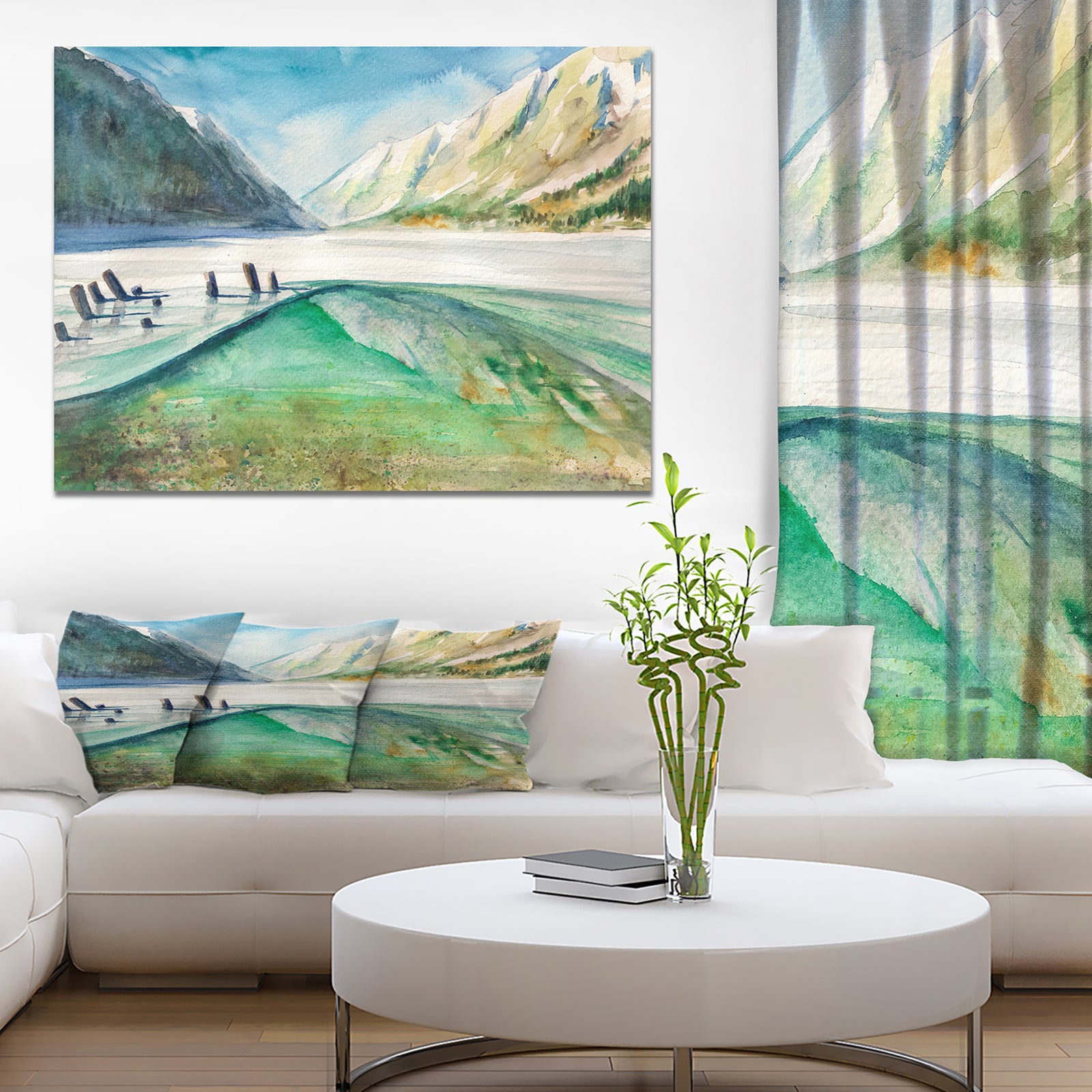 Lake and Mountains Reflecting Water - Landscapes Painting Print on Wrapped Canvas