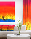 Tree and Red Sky Spring Season - Landscapes Painting Print on Wrapped Canvas