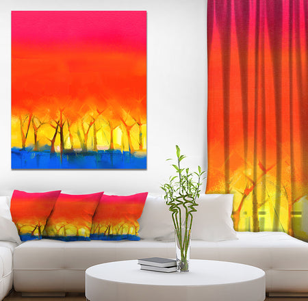 Tree and Red Sky Spring Season - Landscapes Painting Print on Wrapped Canvas