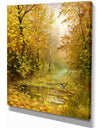 Pathway in Beautiful Autumn Forest - Landscapes Painting Print on Wrapped Canvas