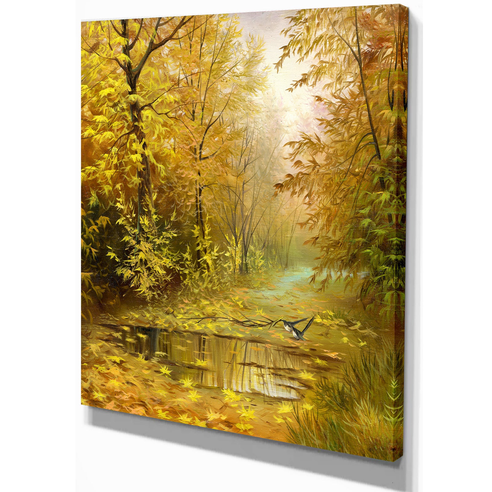 Pathway in Beautiful Autumn Forest - Landscapes Painting Print on Wrapped Canvas