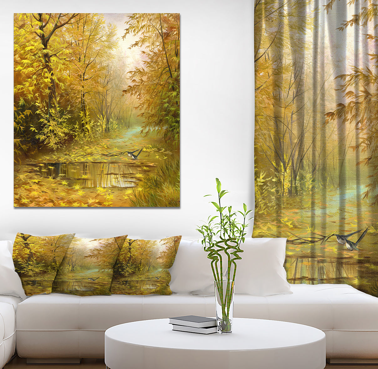 Pathway in Beautiful Autumn Forest - Landscapes Painting Print on Wrapped Canvas