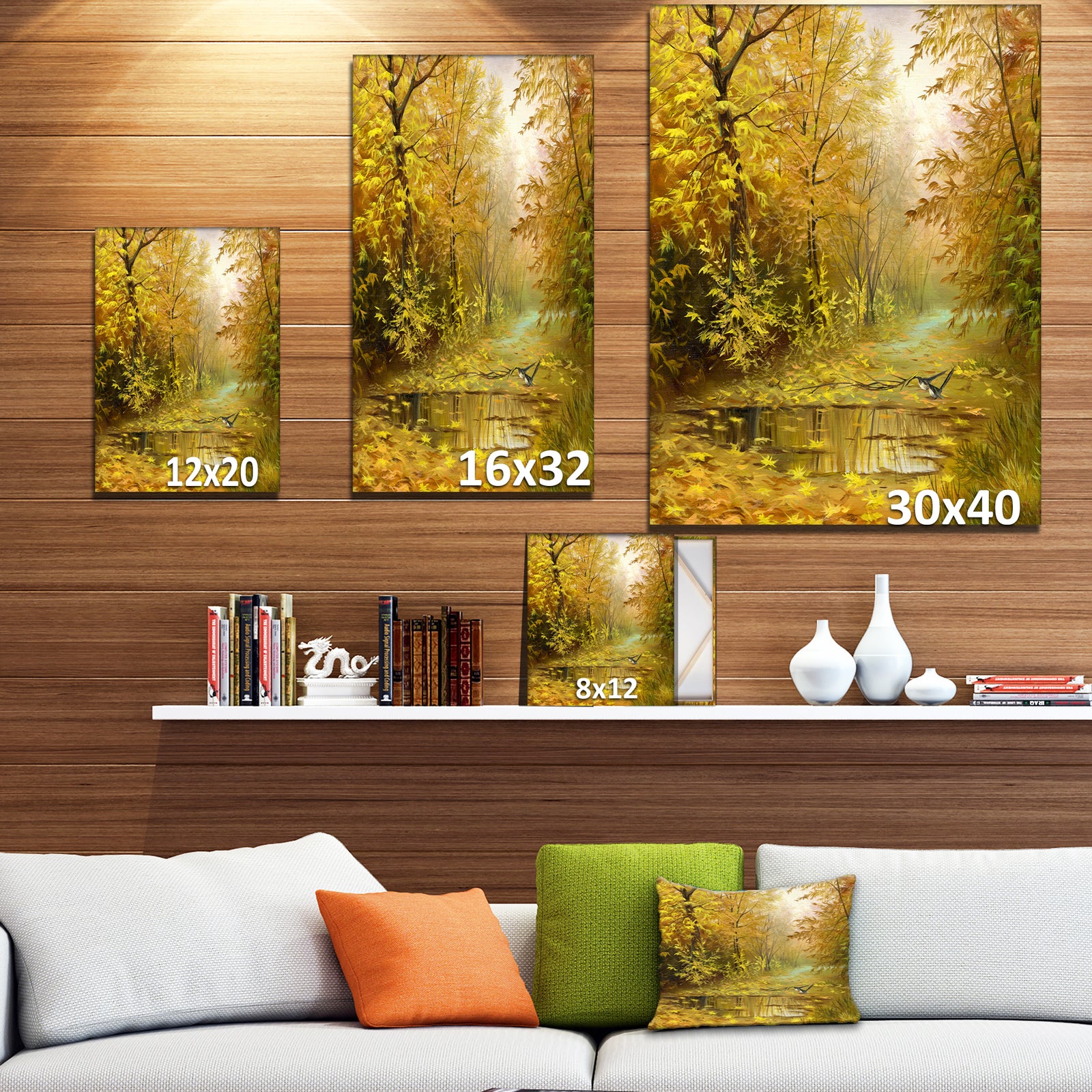 Pathway in Beautiful Autumn Forest - Landscapes Painting Print on Wrapped Canvas