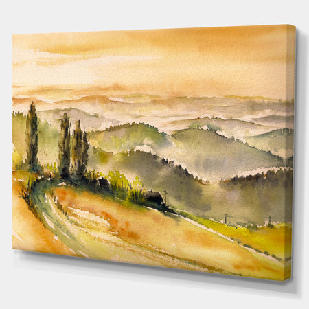 South Styria Sunset View - Landscapes Painting Print on Wrapped Canvas