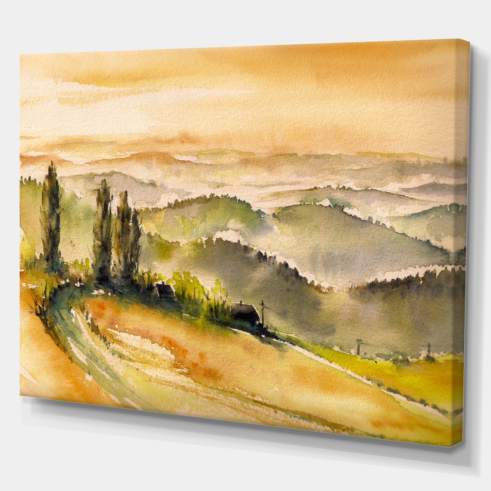 South Styria Sunset View - Landscapes Painting Print on Wrapped Canvas