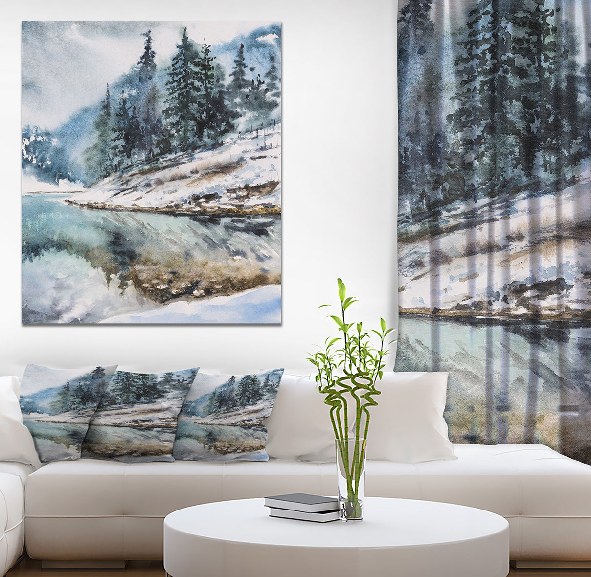 Mountain Hill Reflected in Water - Landscapes Painting Print on Wrapped Canvas