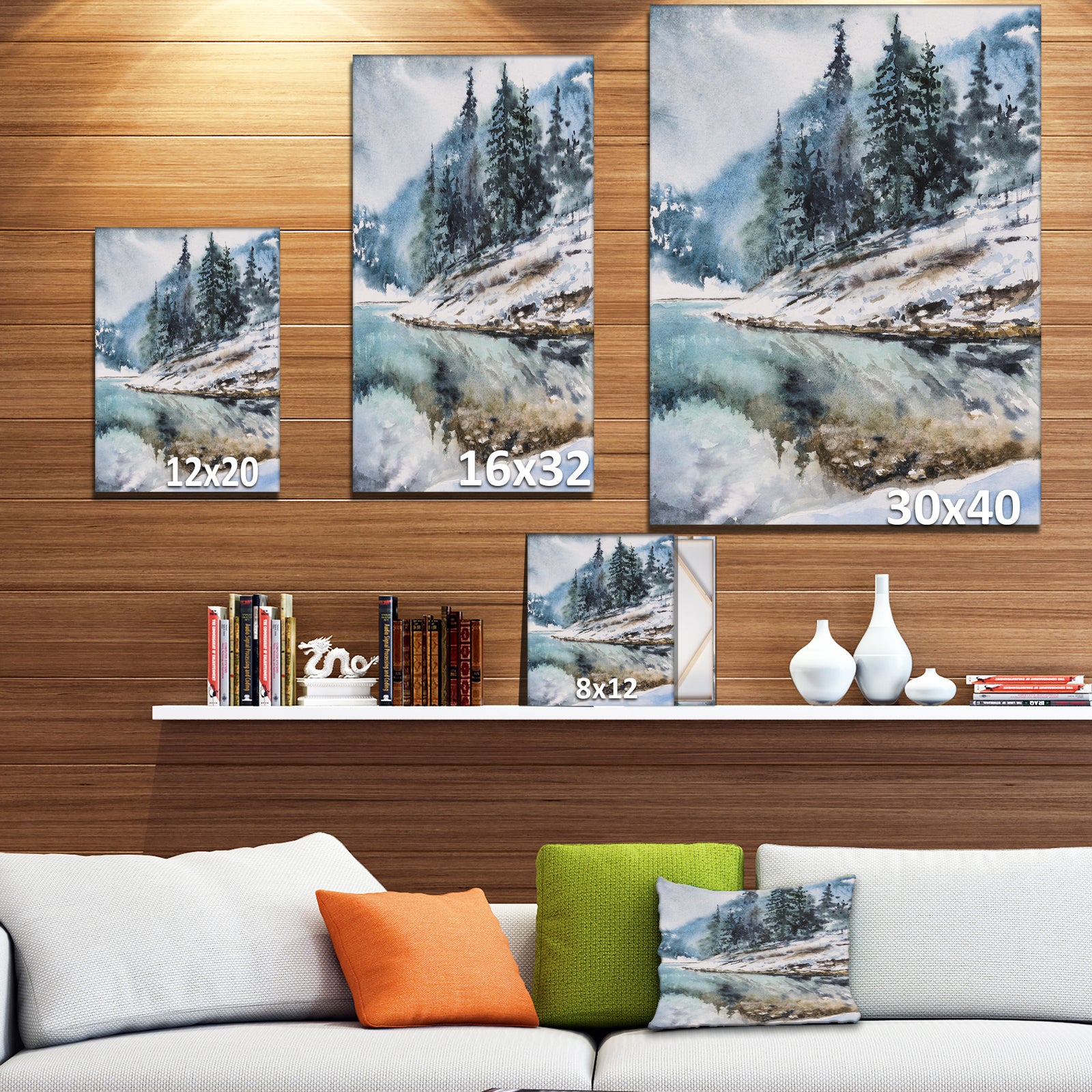 Mountain Hill Reflected in Water - Landscapes Painting Print on Wrapped Canvas