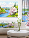 Flowering Trees in Winding River - Landscapes Painting Print on Wrapped Canvas