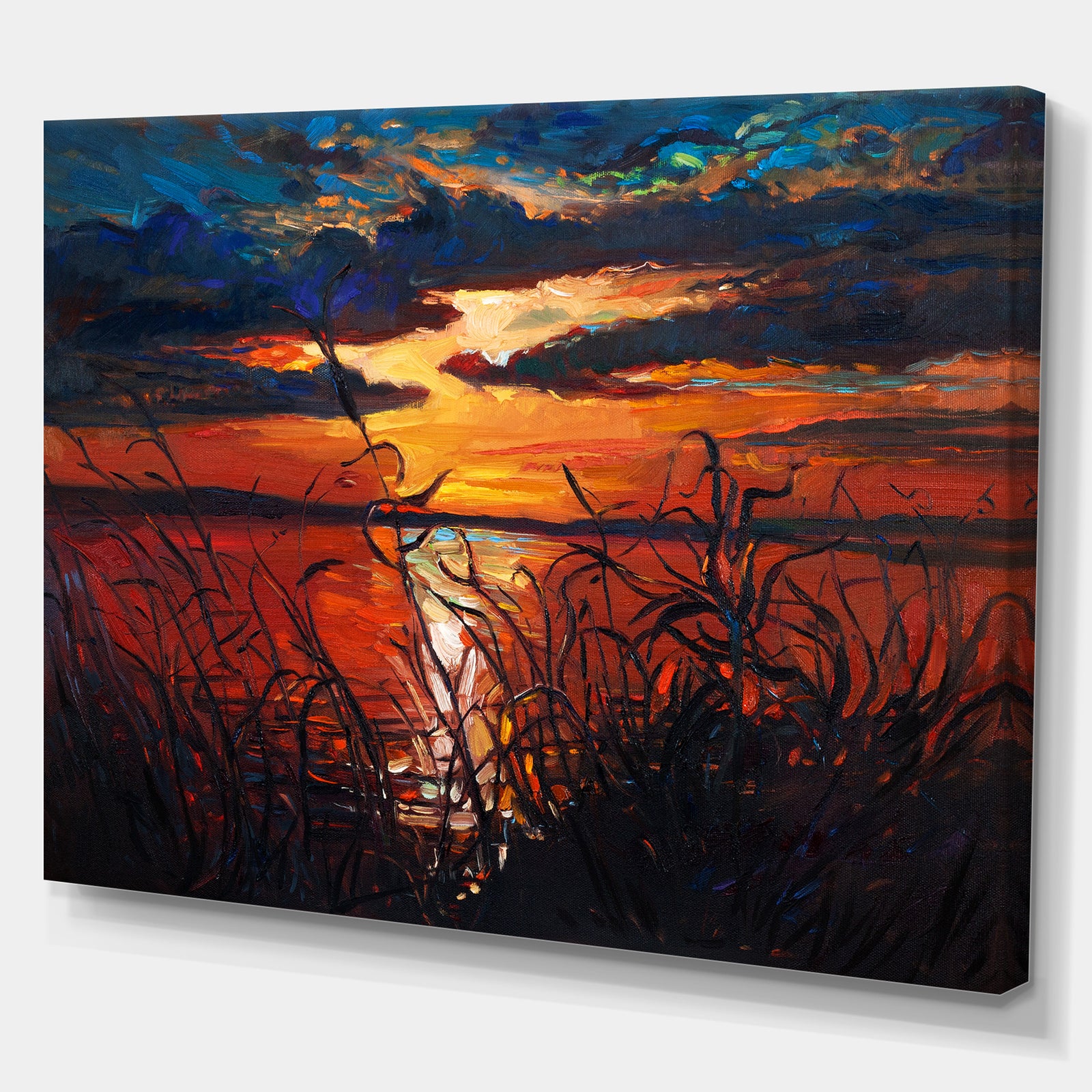 Lake on sunset - Landscapes Painting Print on Wrapped Canvas