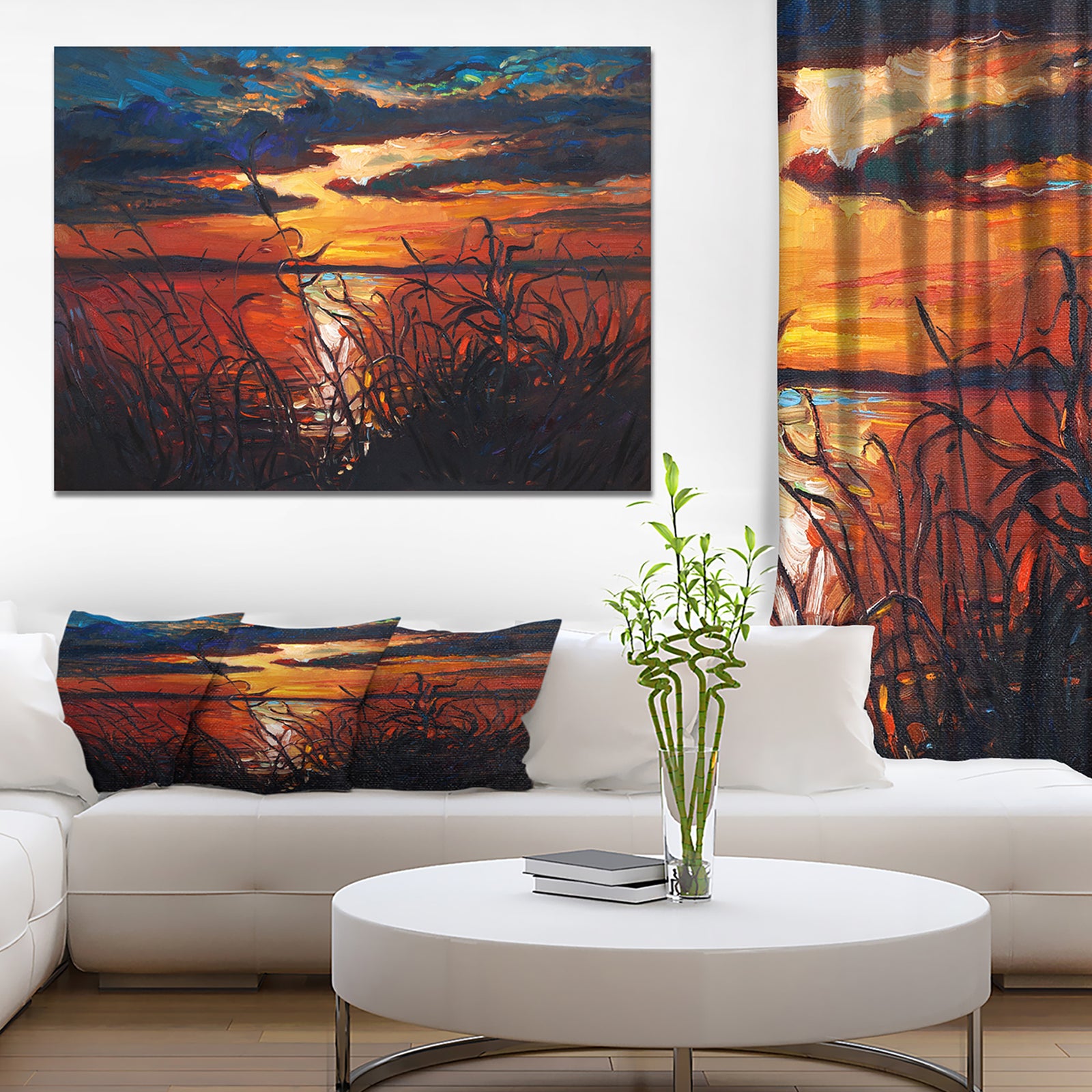 Lake on sunset - Landscapes Painting Print on Wrapped Canvas