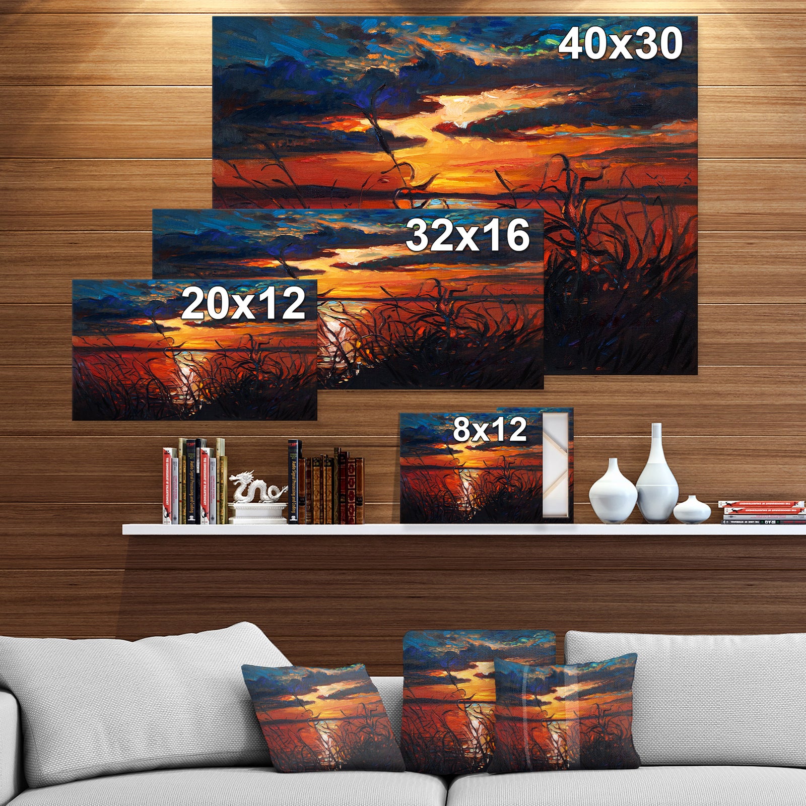 Lake on sunset - Landscapes Painting Print on Wrapped Canvas