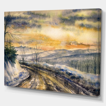 Winter Roads in Mountain - Landscapes Painting Print on Wrapped Canvas