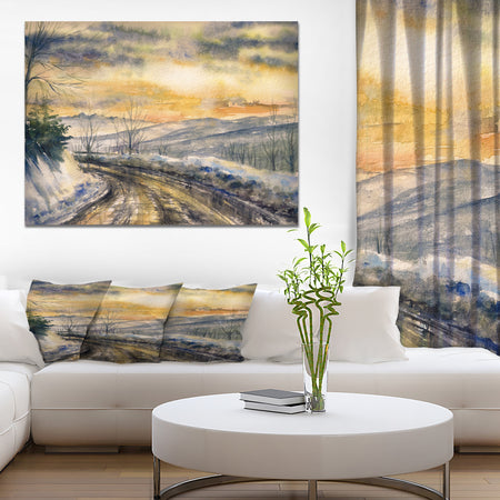 Winter Roads in Mountain - Landscapes Painting Print on Wrapped Canvas