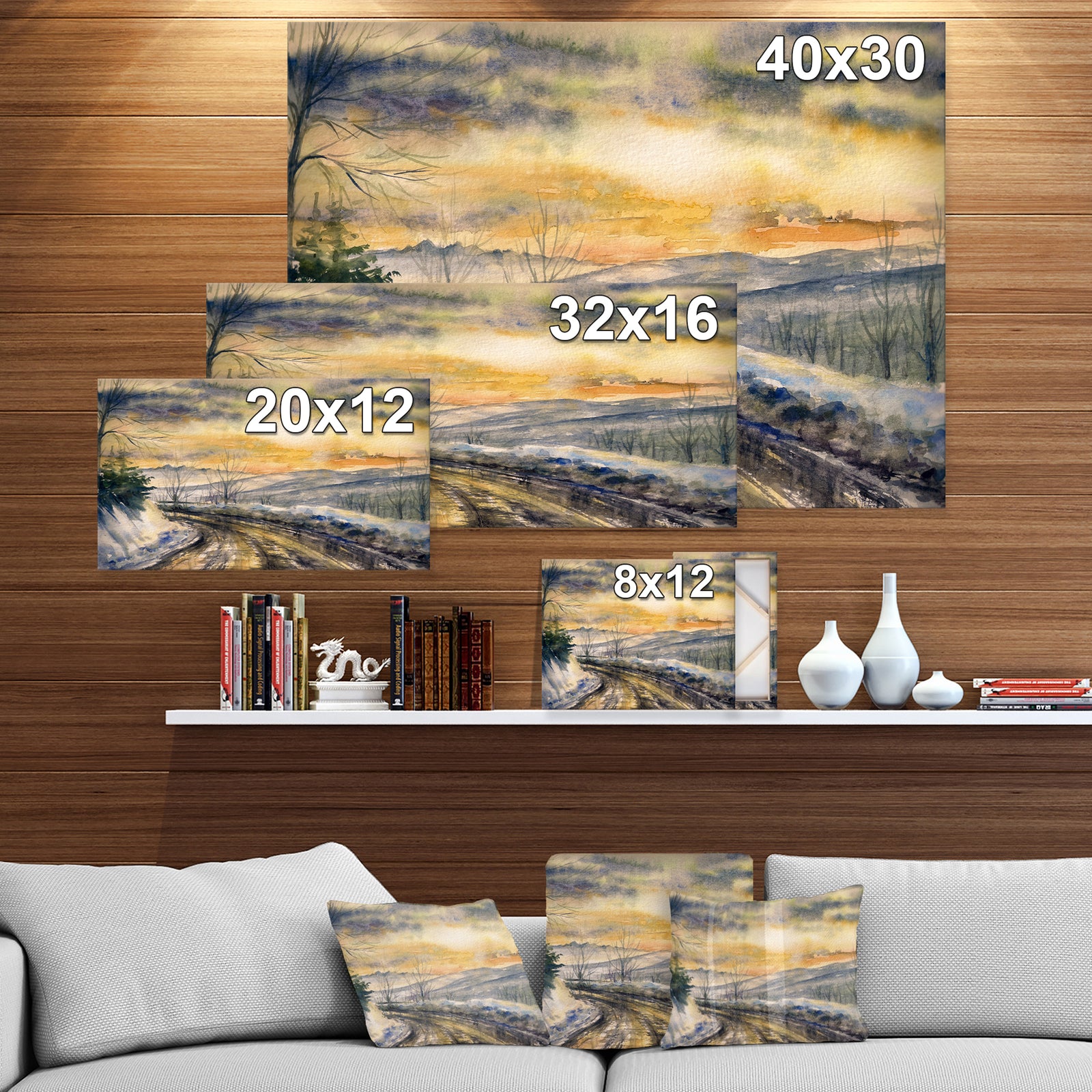 Winter Roads in Mountain - Landscapes Painting Print on Wrapped Canvas