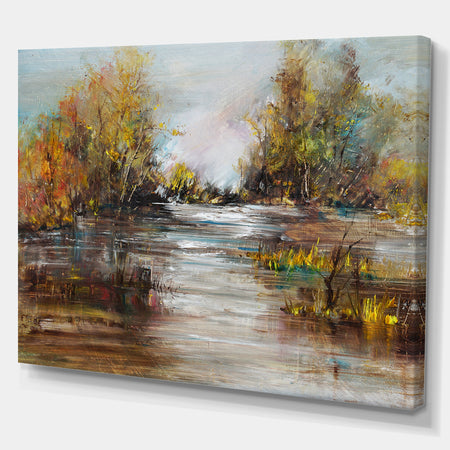 Trees at Lake Oil Painting - Landscapes Painting Print on Wrapped Canvas