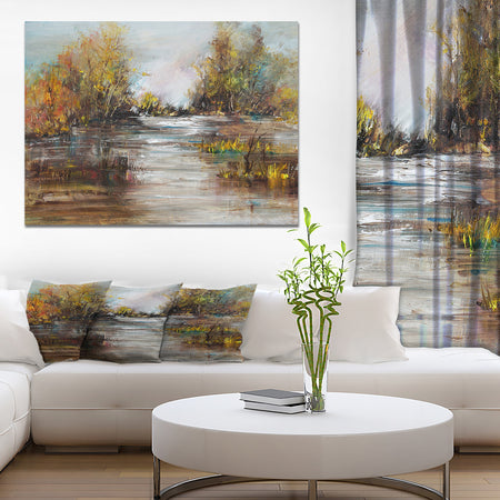 Trees at Lake Oil Painting - Landscapes Painting Print on Wrapped Canvas