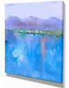 Purple Hill and Blue Lake Under Blue Sky - Landscapes Painting Print on Wrapped Canvas