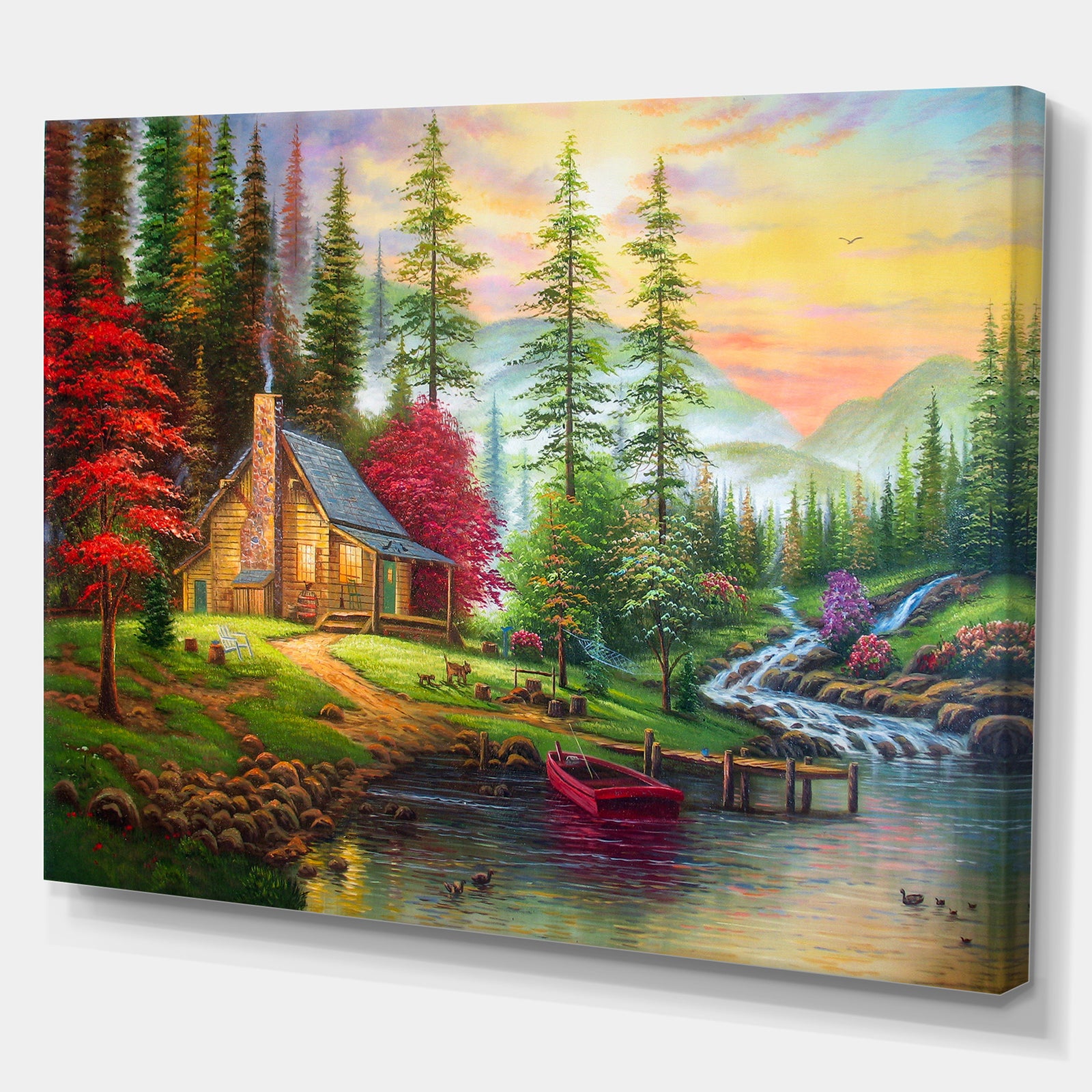 House in the forest - Landscapes Painting Print on Wrapped Canvas